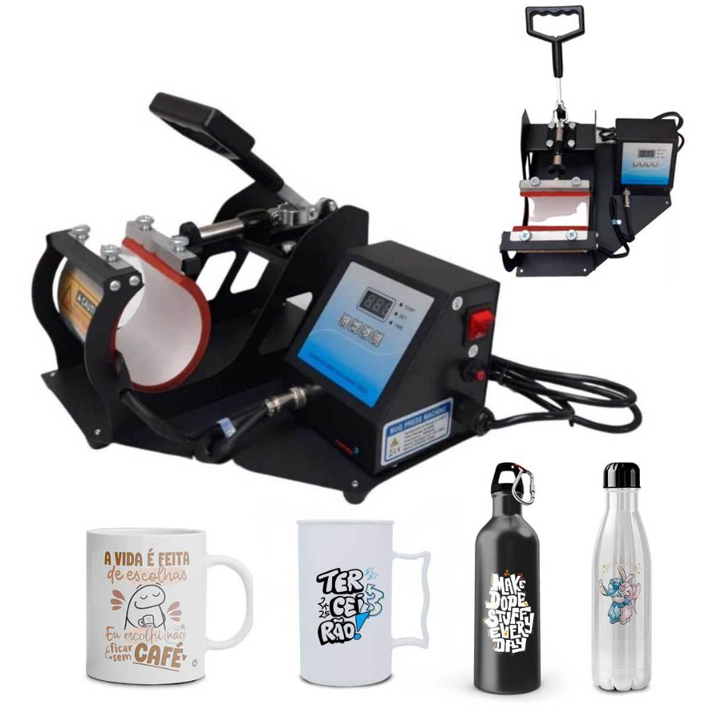 Prensa Térmica Para Canecas Personalizáveis 11oz Sublimação 110V e 220V Importway Preta