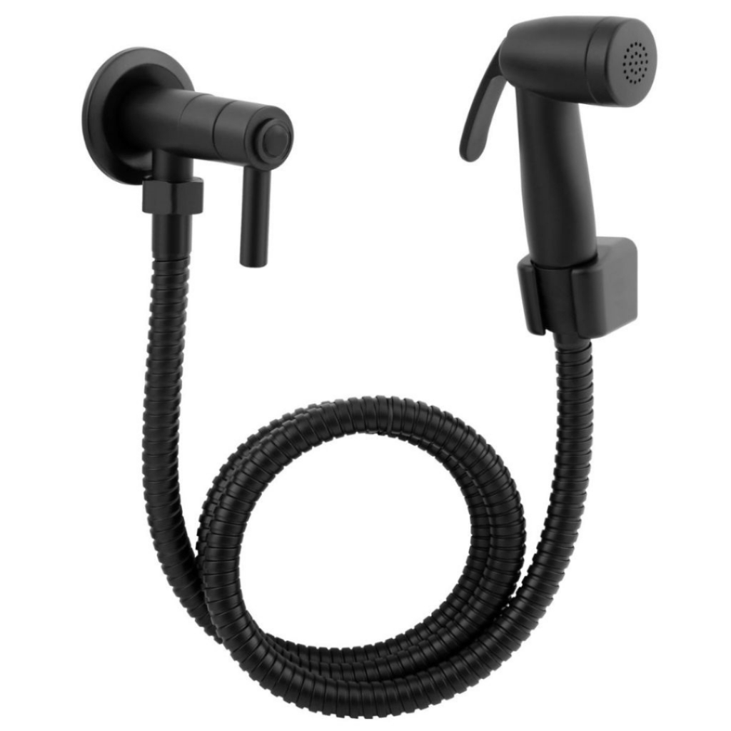 Ducha Higiênica Preta Luxo ABS 1/4 Volta com Mangueira Flexível e Registro Banheiro Duchinha Chuveir