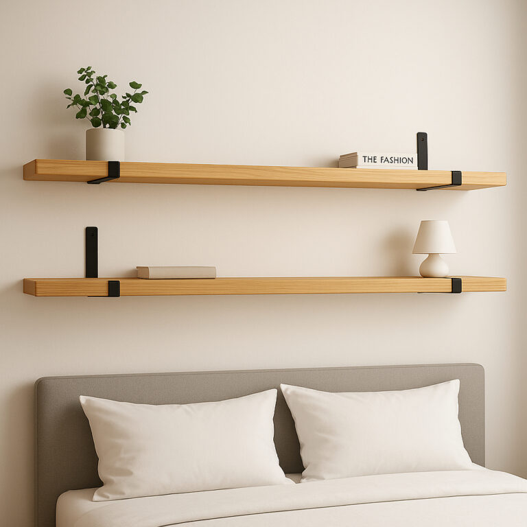 Kit com 2 prateleiras de madeira industrial com su