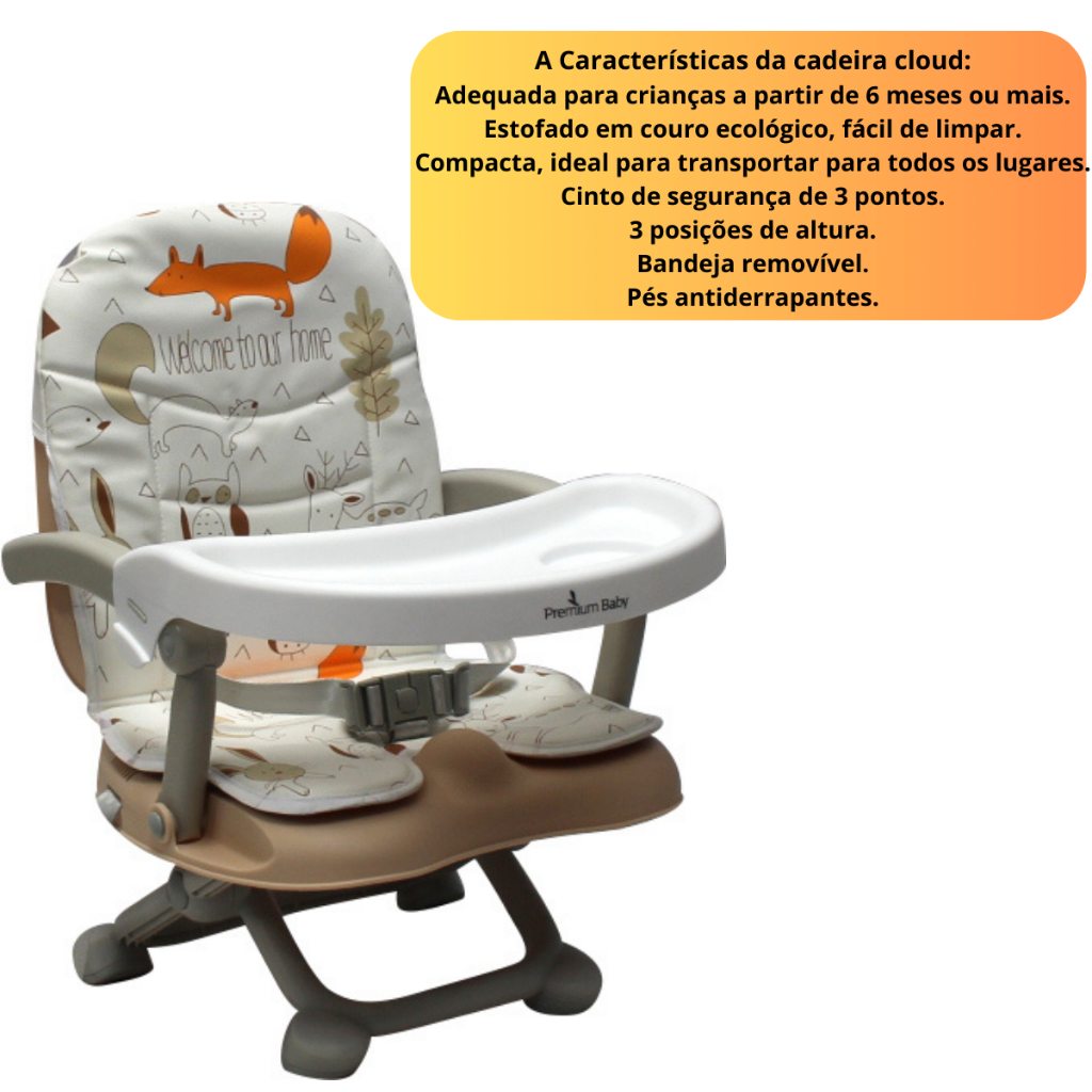 Cadeira de Alimentação bebe Cadeirinha de Refeição Infantil Para Bebê Portátil Cloud Bege Fox Premiu