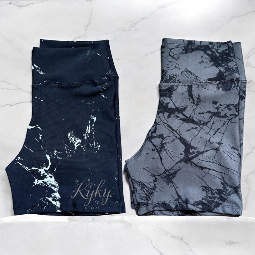 Kit 2 Shorts Fitness Marmorizado Roupa Academia Cintura Alta Feminino Tie Dye Zero Transparencia