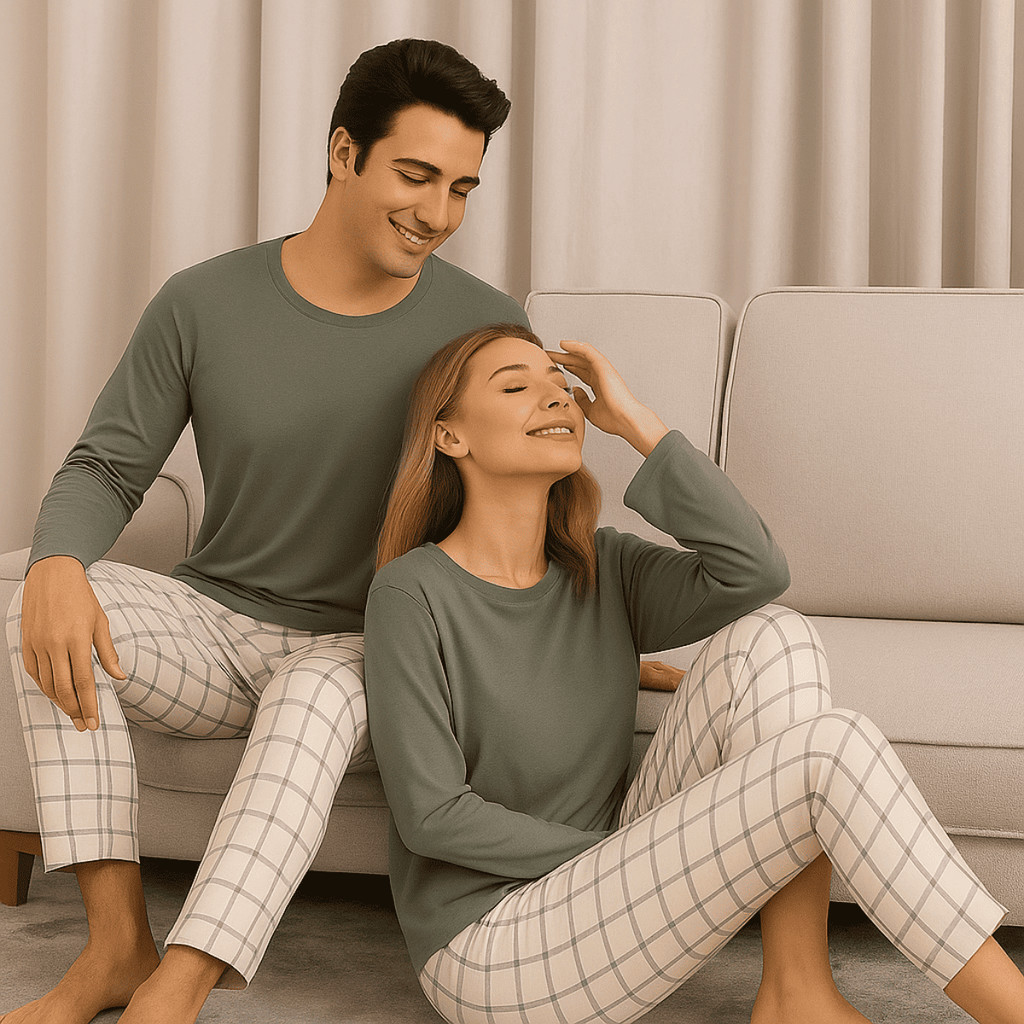 Kit Pijama Casal Namorados Inverno Meia Estação Estampa Combinando Feminino Masculino