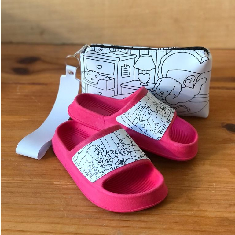 Kit Bolsinha Slide Chinelo Nuvem Infantil Menina M