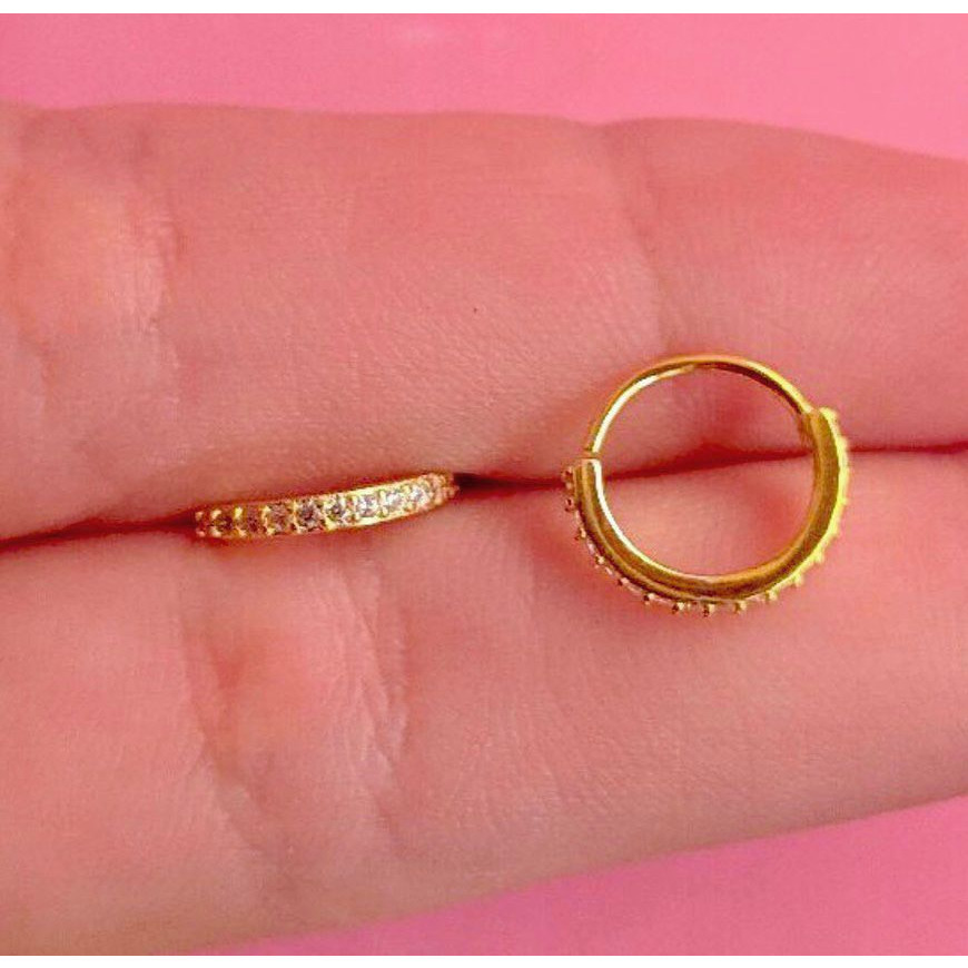 Piercing Aço Cirúrgico Argola Cravejada Com Pedras De Zirconia Para Nariz, Tragus ou Cartilagem