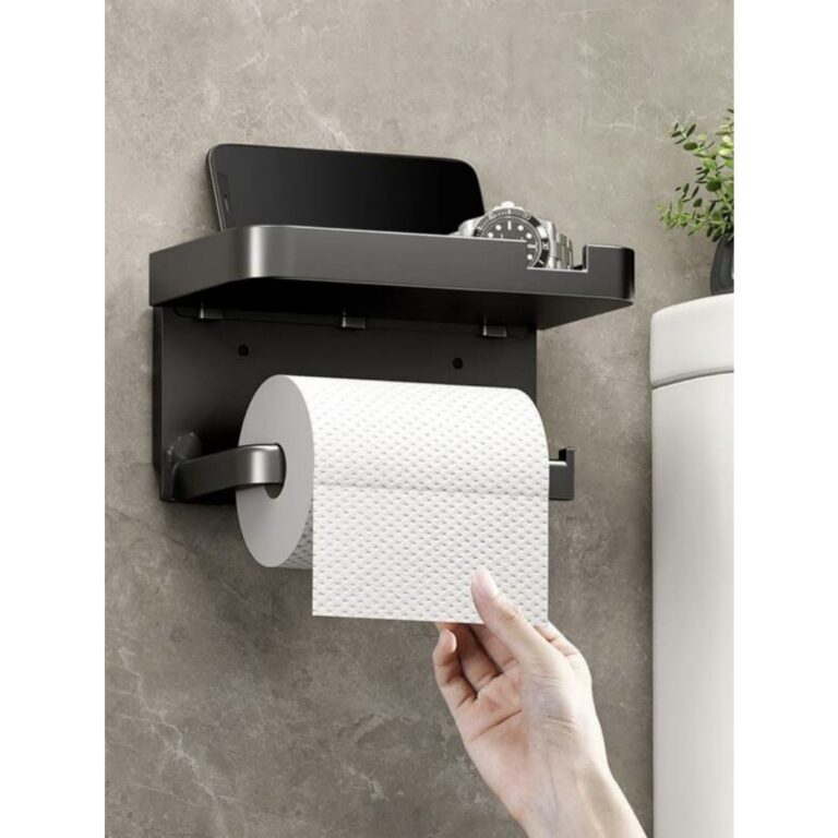 Suporte Plastico Preto Porta Papel Higienico e Sup