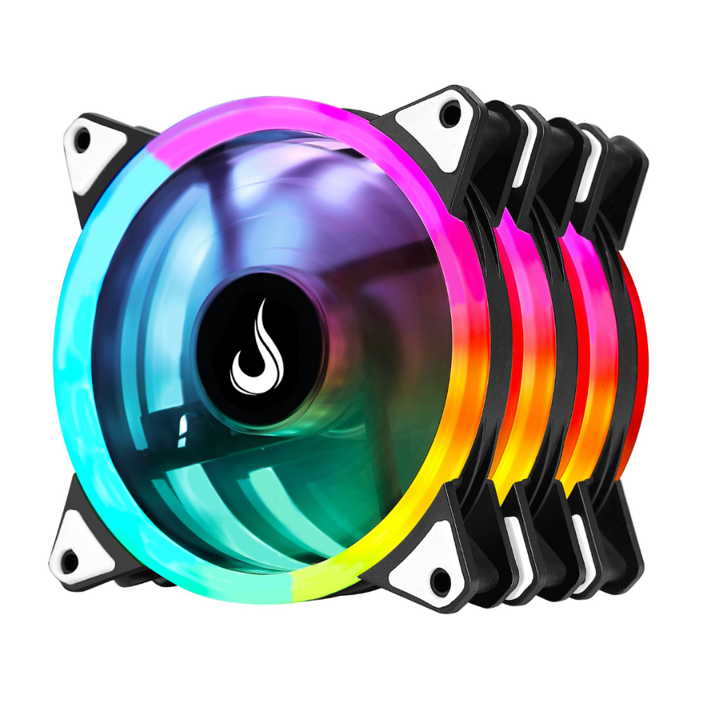 Kit 3 Cooler Fan 120mm Rise Mode Energy 6p ARGB 5v com Controladora PC Gamer RGB