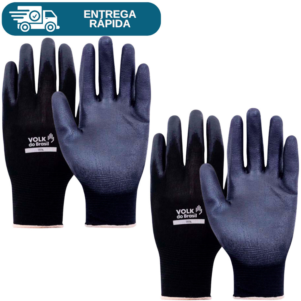 Kit 2 Prs Luva De Segurança Multitato Tatil Tato Poliamida Com Banho PU Antiestática Mecânico Pedrei