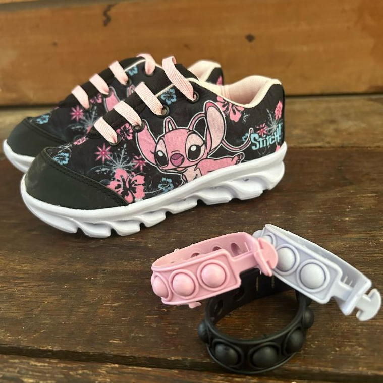 Tênis Infantil Led DESENHO STITCH ROSA Menina com