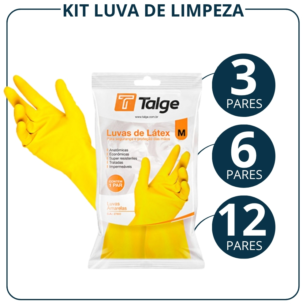 Kit Luva Multiuso Amarela de Látex – Kit com 3, 6 e 12 unidades
