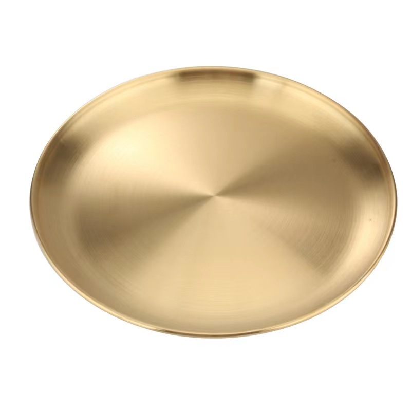 Bandeja Aco Inoxidavel Luxo Alimentos Dourado Redondo 23cm