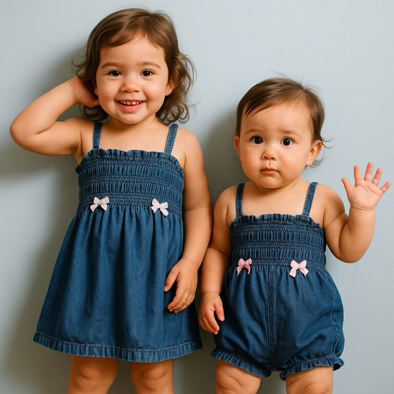 MACACÃO VESTIDO JEANS BEBÊ E MENINA DE 4 MESES A