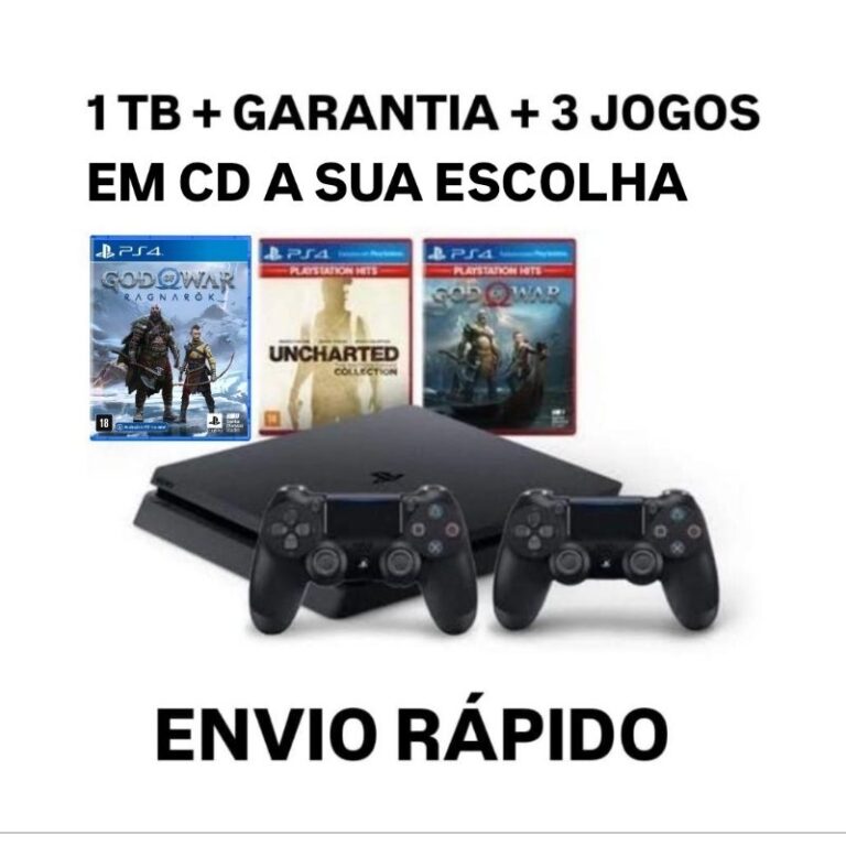 Playstation 4 Slim 1 TB + 2 controles + 3  jogos e