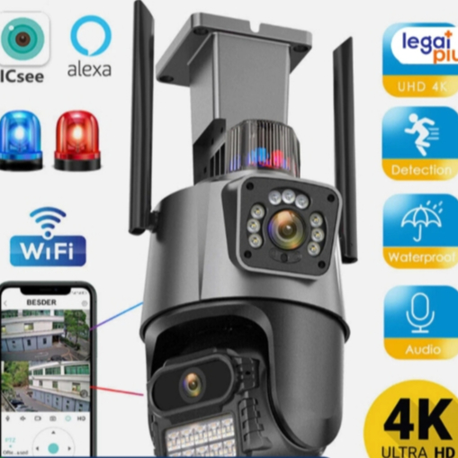 Camera Segurança Externa Lente Dupla 4k 6mp Siren