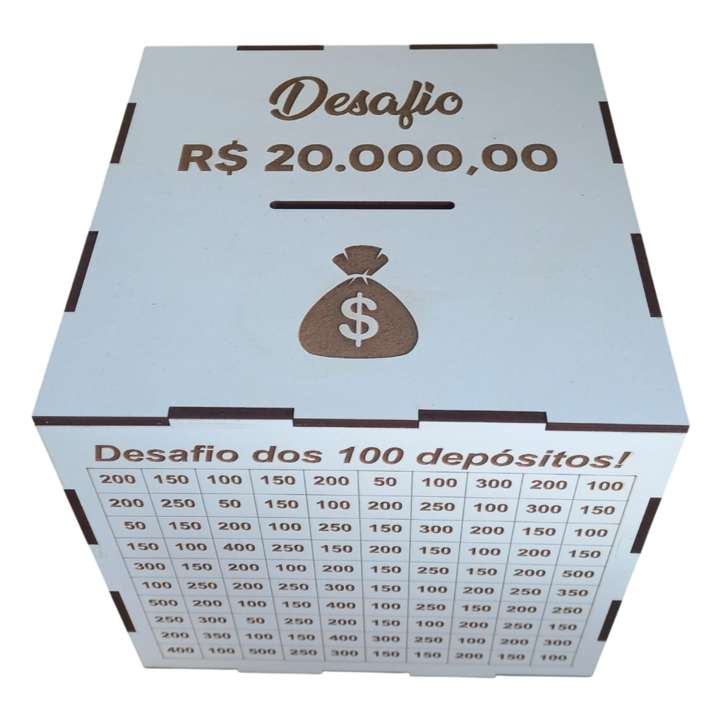 Cofre Desafio 10Mil / 5Mil / 20Mil / 1Mil – Caixa Dinheiro De Madeira – Método Japonês – Escolha Seu