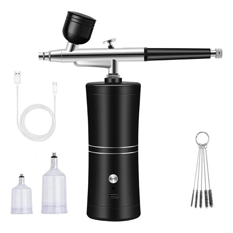 Kit Para Barbeiro Aerógrafo Portátil com Mini Compressor Unhas Bolo Maquiagem Cabelo E Portatil Sem