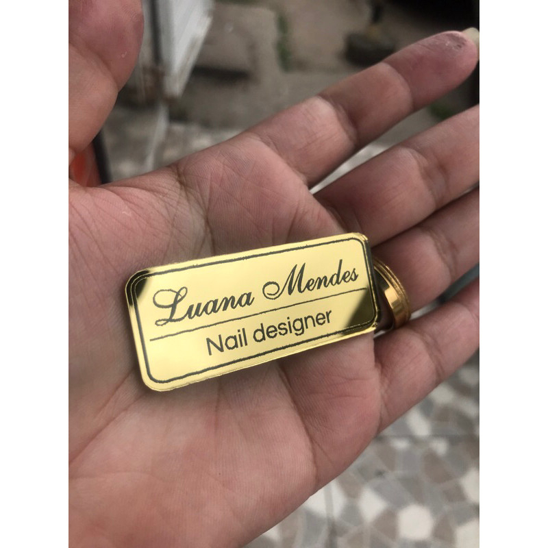 Crachá Broche Personalizado Acrílico Dourado Espelhado | Nome e Profissão pop