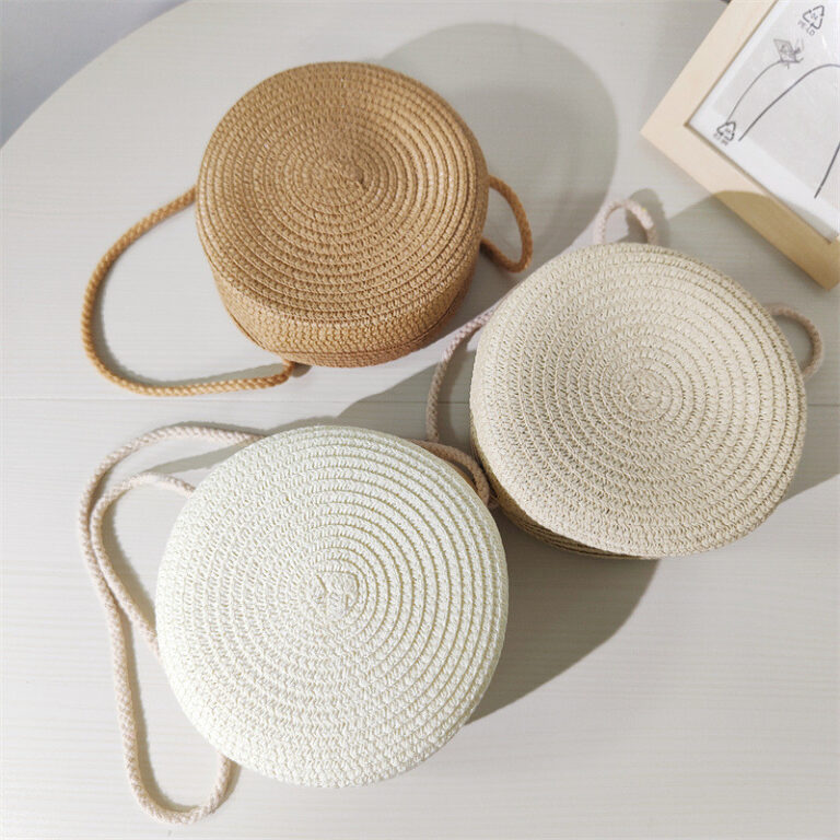 Bolsa de praia feminina bolsa redonda de palha bol