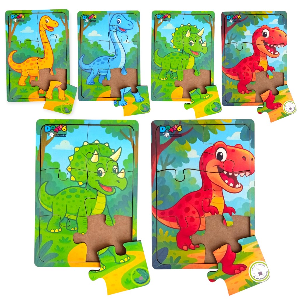 Kit 4 Quebra Cabeça em Mdf 6 Peças Jogo Pedagógico Infantil Lúdico Educativo DINOSSAURO