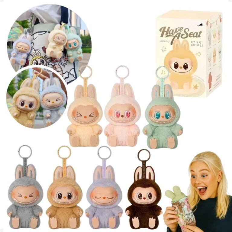 Labubu Boneco de Pelúcia Sentado com Caixa