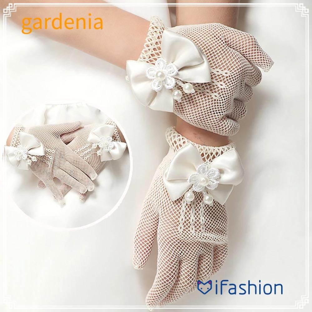 GARDENIA Luvas de renda infantil arco luvas curtas princesa festa de aniversário de casamento
