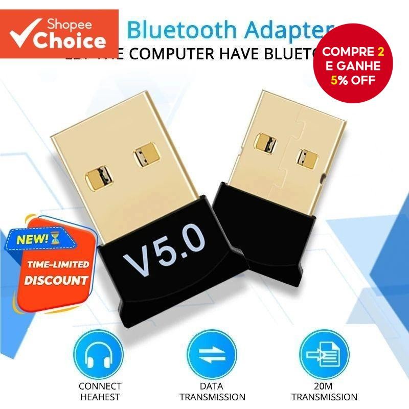 Adaptador USB Receptor Bluetooth Sem Fio Para PC 5.0 De Áudio Computadores Desktop E Laptops
