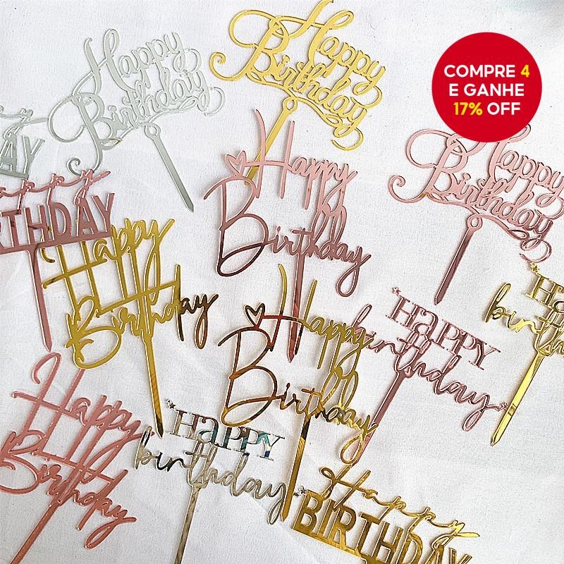 Acrílico Feliz Aniversário Bolo Topper Alfabeto Redondo Formas Quadradas Sobremesa Decoração Ferrame
