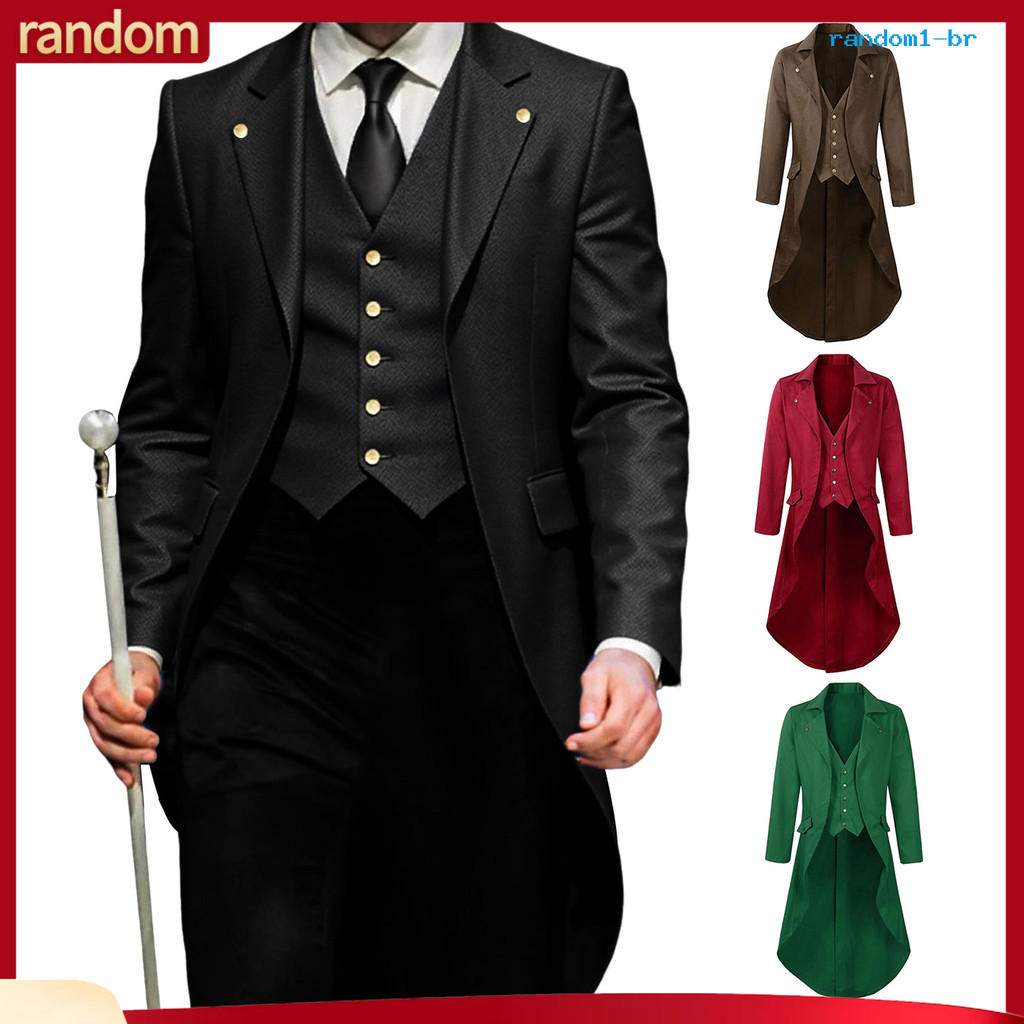 [RAN] Jaqueta Smoking Slim Fit Lapela Manga Comprida Vestido Retrô Estilo Medieval Terno Festas Fest