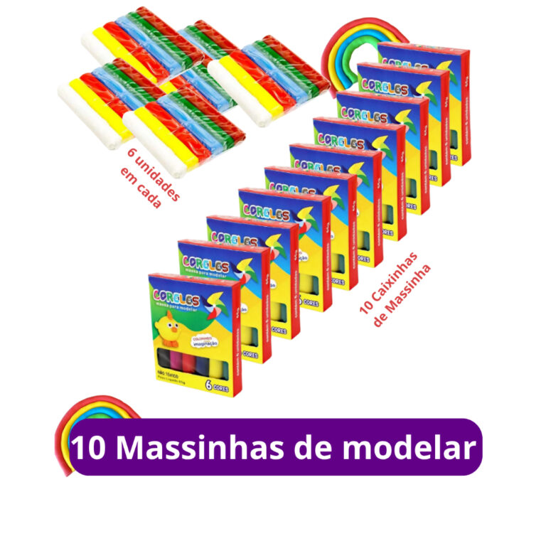 Kit 10 Caixas Massinha de Modelar com 6 Cores Kit 