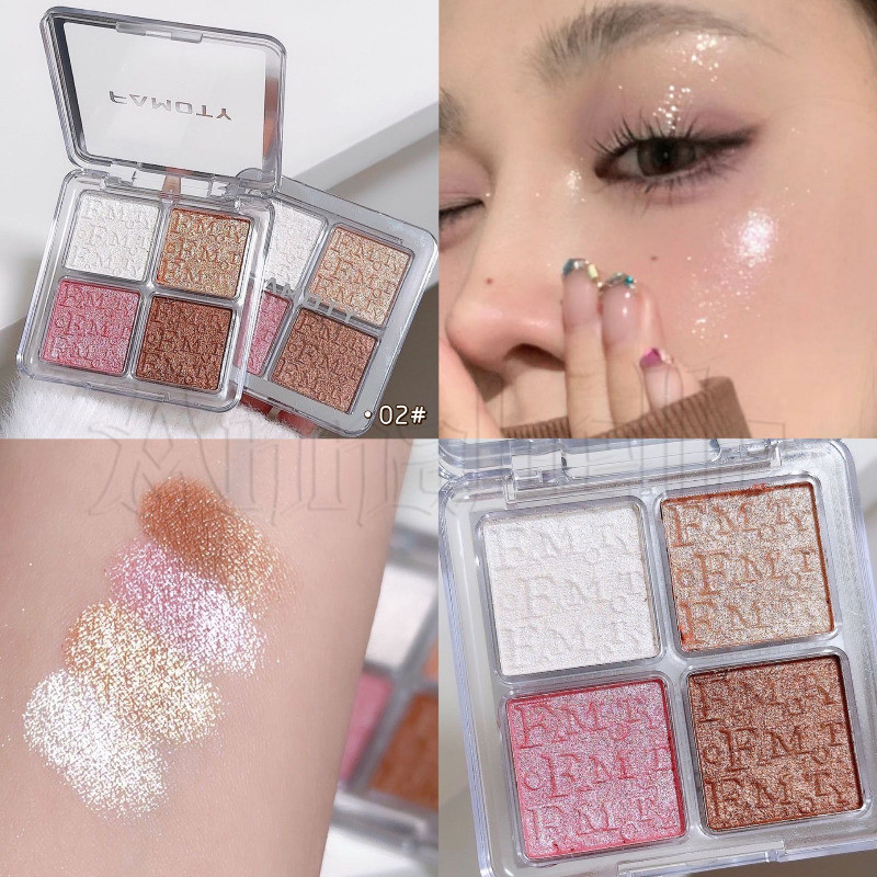 Paleta De Pó Destacador-Cor Champagne Iluminador De Contorno-Impermeável Duradouro-4 Cores Diamante