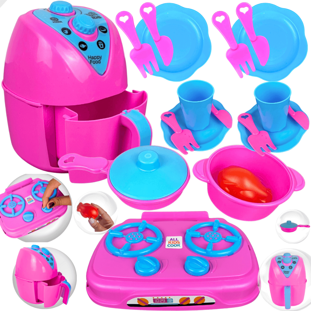 Kit Cozinha Infantil de Brinquedo 18 Peças Faz de Conta Panelas Comidinhas Xícaras Acessórios