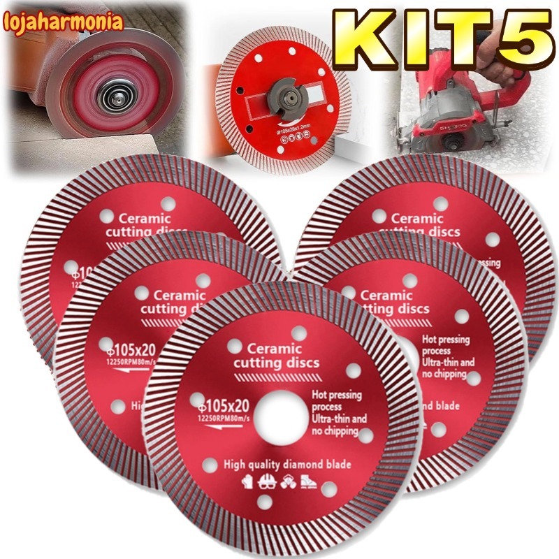 Kit5/3/2/1 Disco de Corte Diamantado Porcelanato 105 mm x 20 mm – 1,4mm A melhor qualidade Super Fin