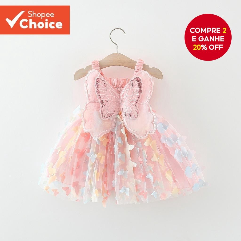 Vestido Rosa De Verão Para Meninas Com Design De Borboleta Doce Casamentos E Festas (0-3 Anos)