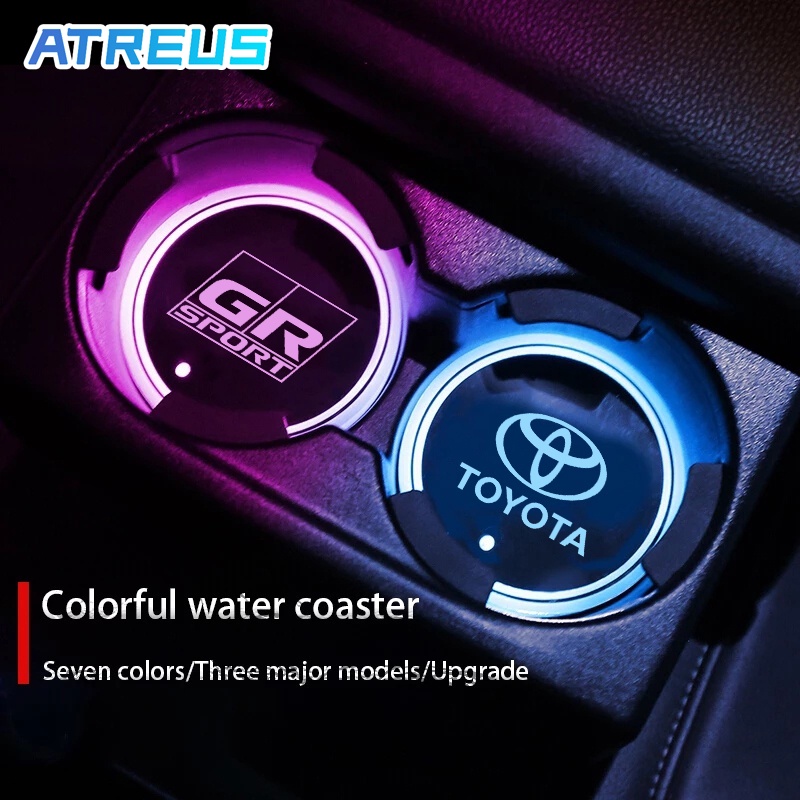 Toyota Tapete Antiderrapante Com Claro LED Colorido Luminosa Para Carro Copos De Água Bases Copos Pa