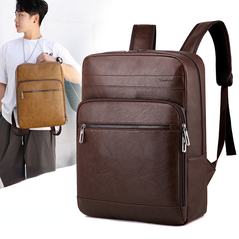 Bolsa De Ombro Masculina Casual Mochila De Negócios Couro PU Grande Capacidade Computador Mochilas S