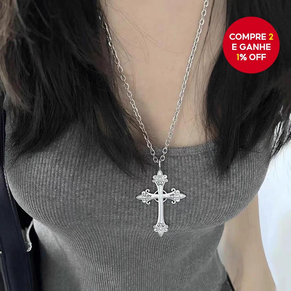 Colar Gótico Com Pingente De Cruz Y2K , Corrente Medieval Borda De Hip Hop , Presente De Joia Unisse