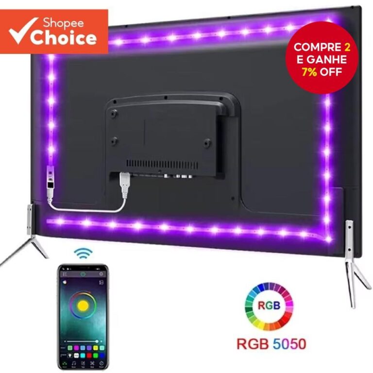 Fita LED USB Bluetooth Luzes RGB Autocolante para 