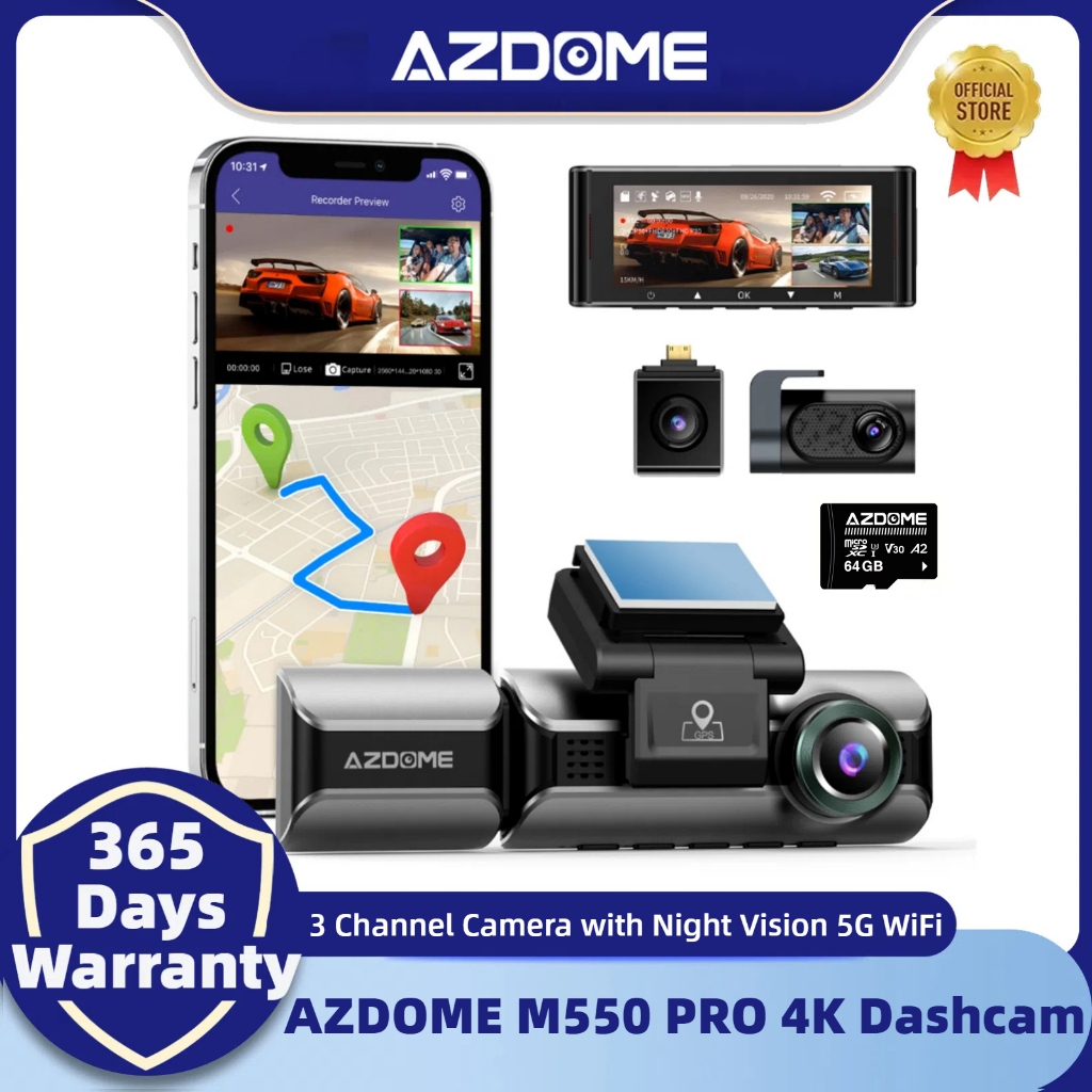 AZDOME M550 PRO 4K Dashcam 3 Canais Dianteiro Cabine Traseira Gravador De Carro 5G WiFi Visão Noturn
