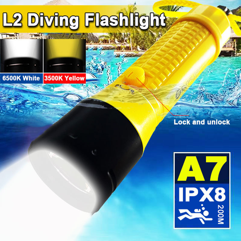 XM-L2 Lanterna De Mergulho LED IPX8 Lâmpada Subaquática De 100m Embutida Com Bateria De 6000mAh Luz
