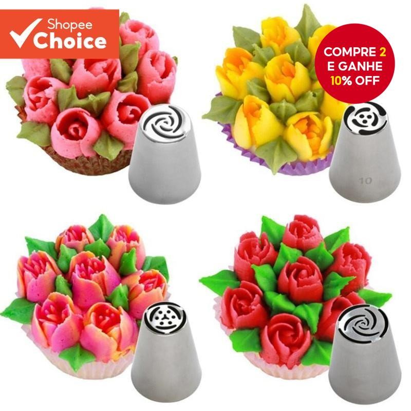 4/7 Bicos de Aço Inoxidável para Saco de Confeiteiro Creme Flores Decoração de Cupcake Bolsa 1 Peça