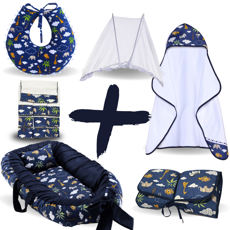 Kit Ninho Redutor de Berço + Toalha Bebê + Almofada + Trocador + Mosquiteiro Portátil + Toalha Boca