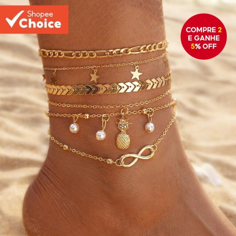 Conjunto De Tornozeleira Dourada De 5 Peças Com E