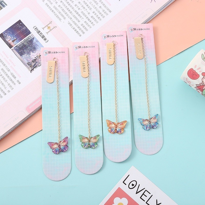 Marcadores Criativos De Páginas De Liga De Metal Butterfly Bookmark Com Pingente