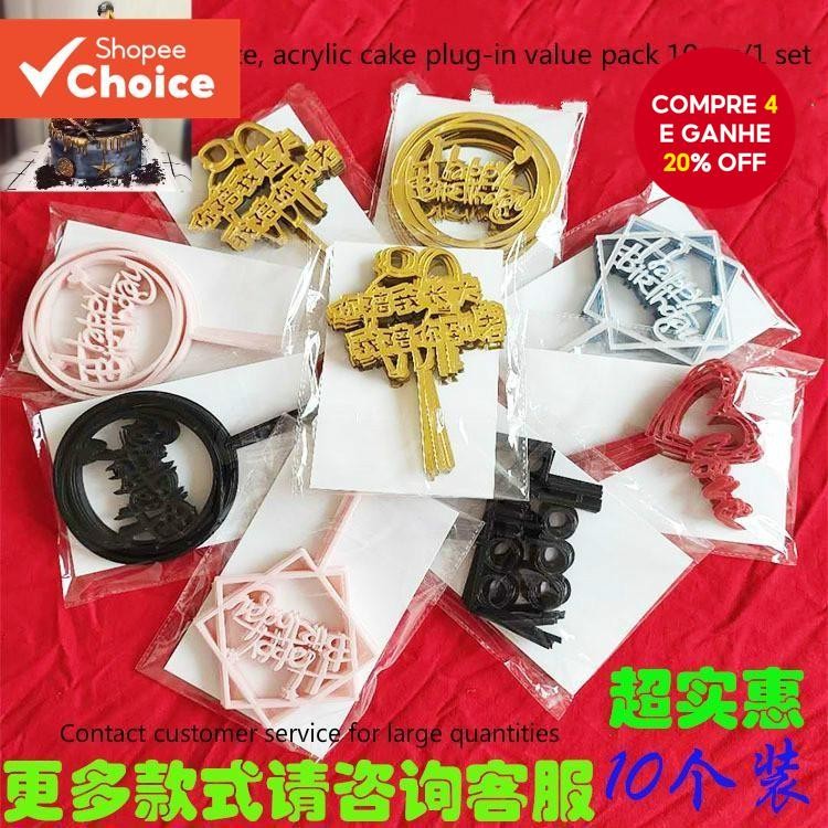 10Pcs/Set Acrílico Feliz Aniversário Topper Bolo