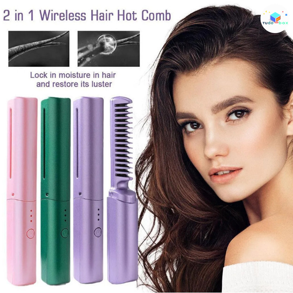 Pente De Alisamento De Cabelo Portátil , Bateria De Longa Duração , Alisador Com Quente Recarregável