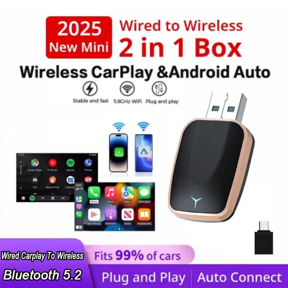 Novo Conectar Ao CarPlay Sem Fio E Android Auto 2 Em 1 Mini Adaptador 5GHz WiFi5 Funciona Com 99 % O