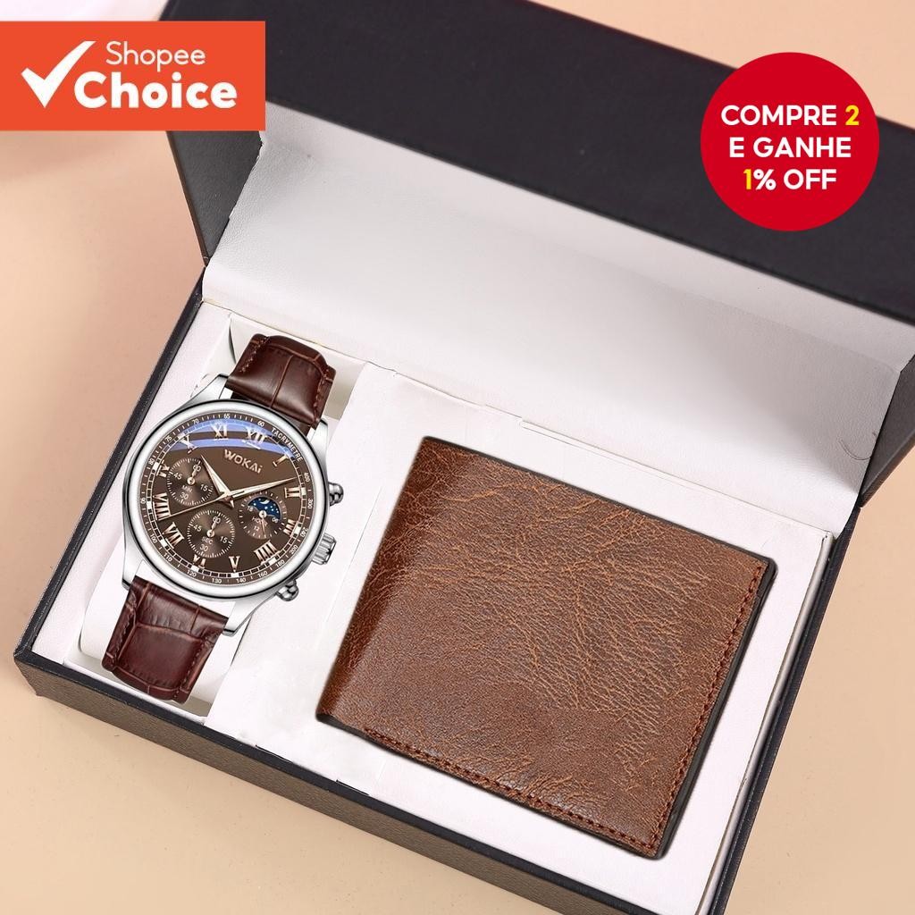 Conjunto De Relógio E Carteira Masculino Kegllect Sem Caixa De Couro Casual De Negócios Presente Par