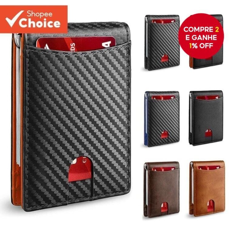 Carteira De Couro Fina Rfid Bloqueando Clipe De Di