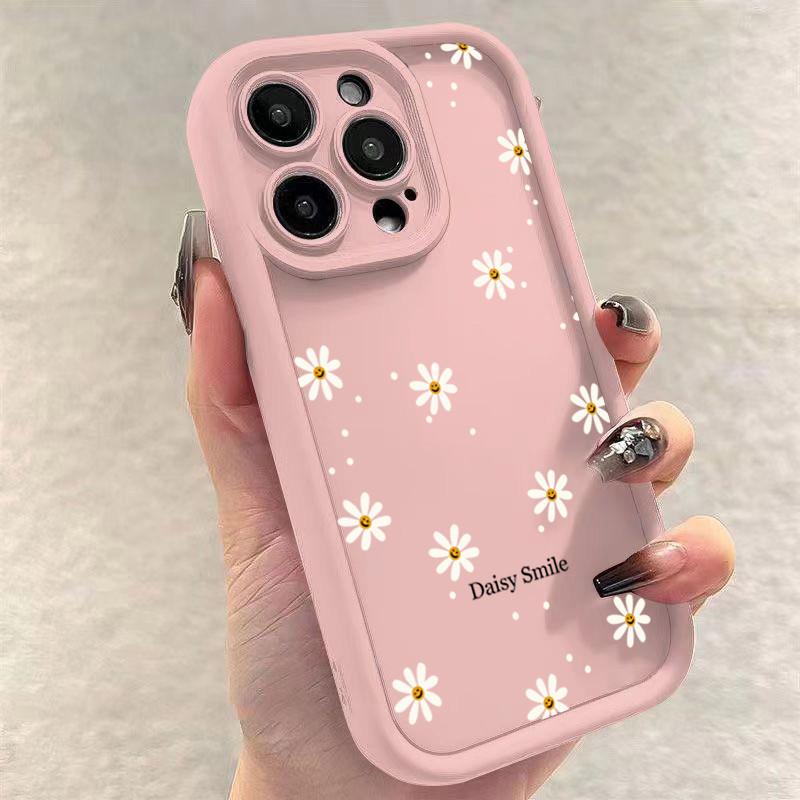 Margarida Sorriso Flor Silicone Caso De Telefone Para iPhone 16 15 Pro Max 16e 14 13 12 11 XS XR X 7