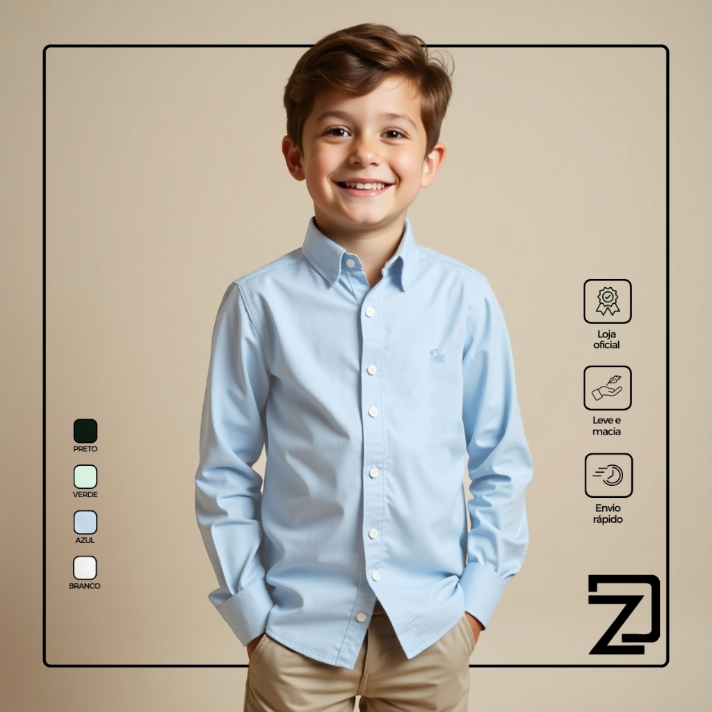 Camisa Infantil Social Manga Longa Menino Masculino