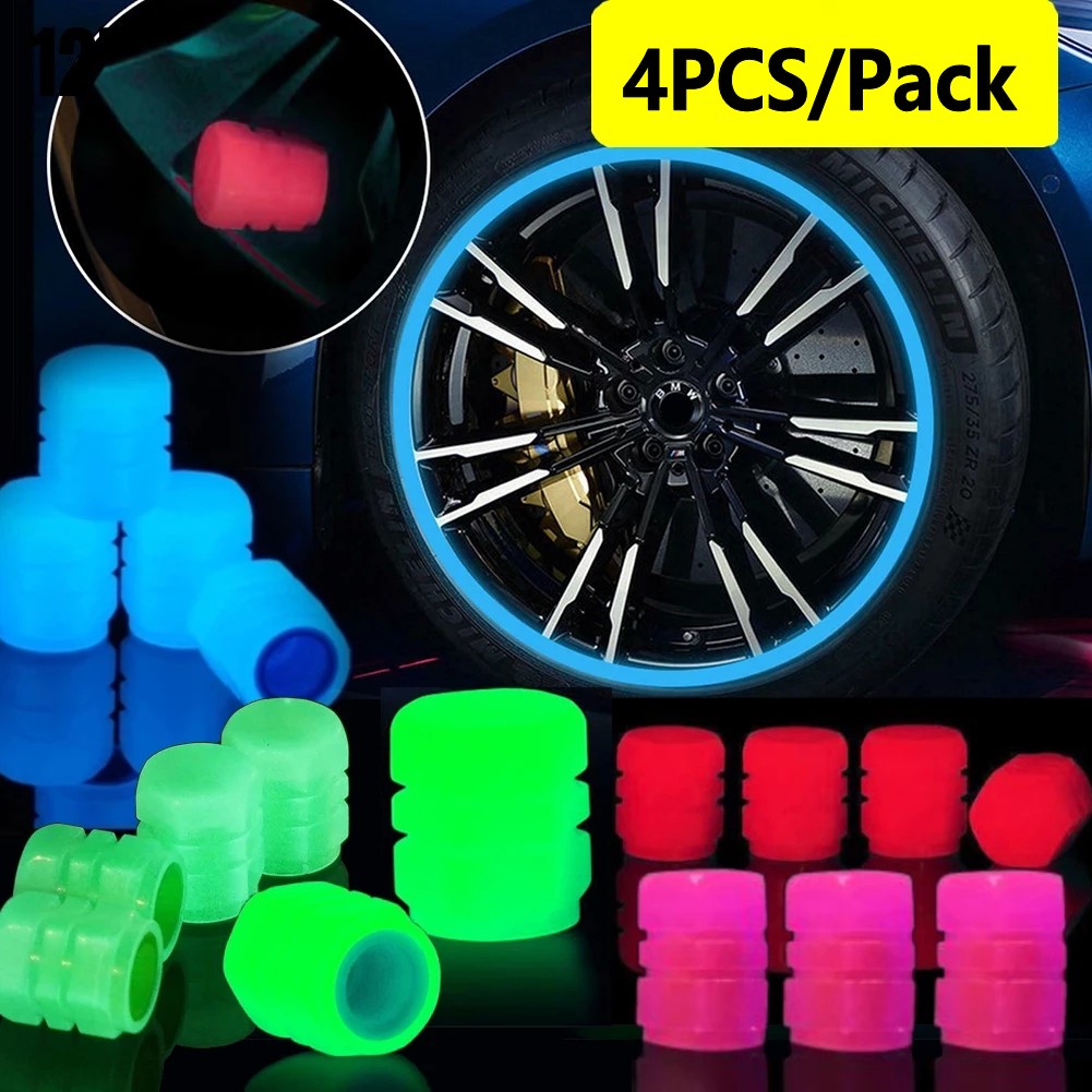 4PCS/Pack Carro Tampas De Válvula Luminosa De Pneus Com Logotipo Nocturno Tampa De Decoração Brilhan